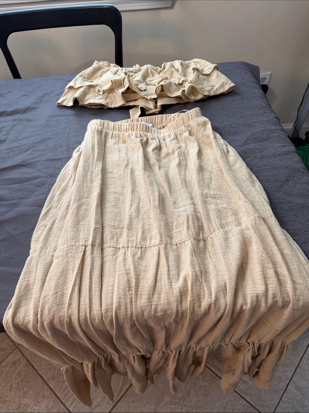JLUXLABEL Two-Piece Beige Ruffle Crop Top & Skirt Set